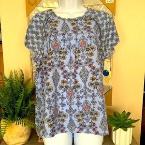 Light Blue Block Print Blouse M NEW!